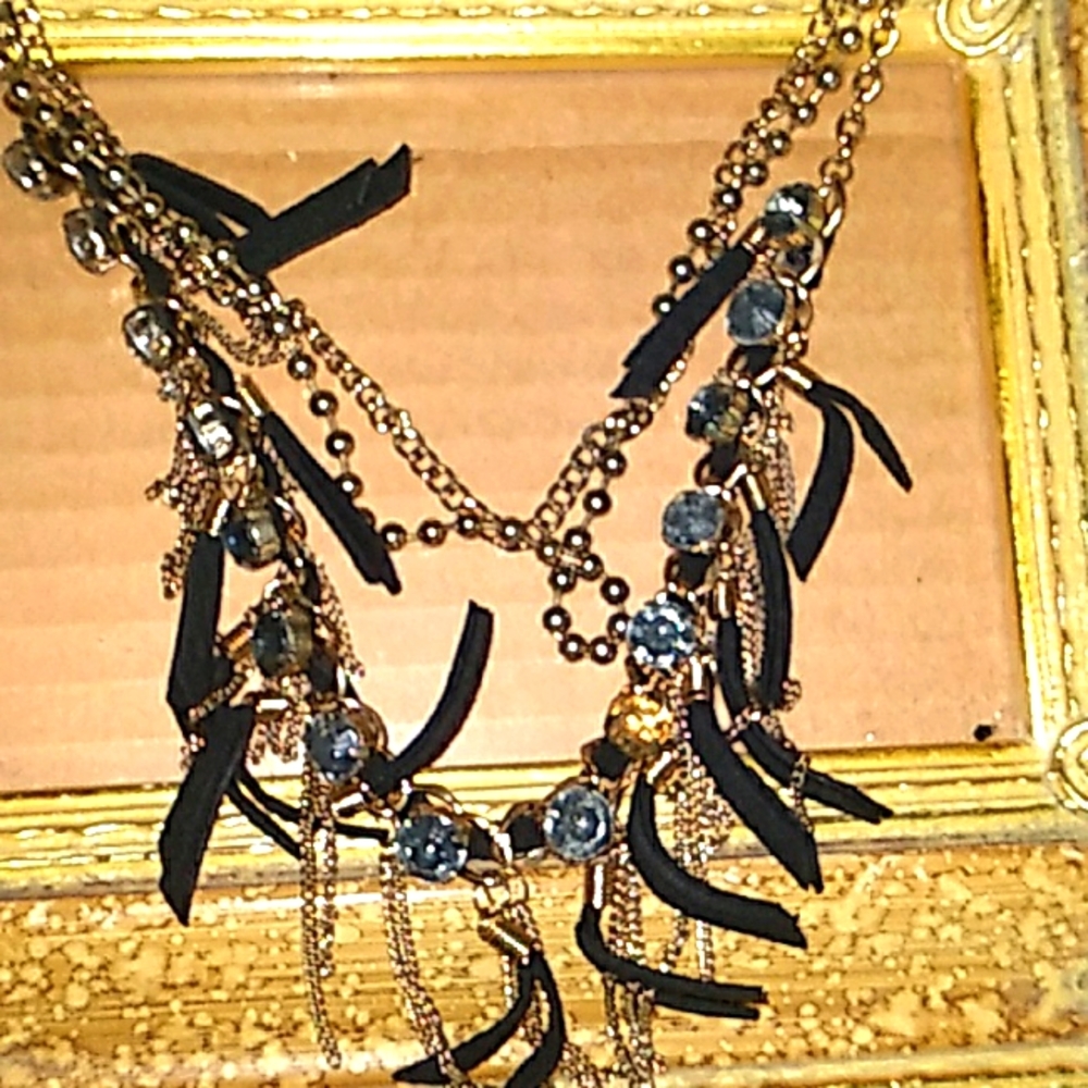 Vintage Necklace BAUBLES, LEATHER, CHAINS, TRIPLE CHAIN 24"